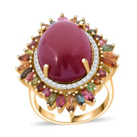 Doorbuster Niassa Ruby (FF), Multi Gemstone Ring in Vermeil YG Over Sterling Silver (Size 10.0) 24.90 ctw