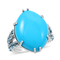 Doorbuster Certified & Appraised Luxoro 10K White Gold AAA Sleeping Beauty Turquoise, Santa Maria Aquamarine Ring (Size 10.0) (5.10 g) 11.55 ctw