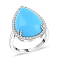 Certified & Appraised Luxoro 10K White Gold AAA Sleeping Beauty Turquoise, Diamond (G-H, I2) (0.30 cts) Ring (Size 8.5) (4.40 g) 8.35 ctw - Sticky add to cart bar