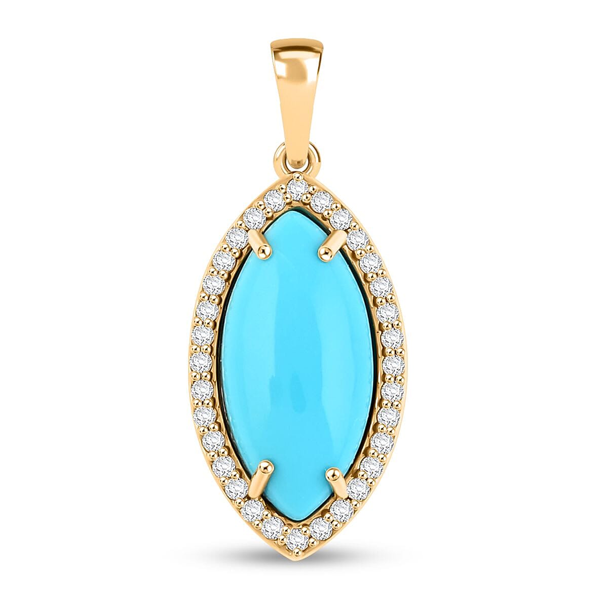 Certified & Appraised Luxoro AAA Sleeping Beauty Turquoise and G-H I2 Diamond 3.55 ctw Pendant in 10K Yellow Gold