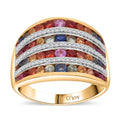 Multi Sapphire Multi Row Ring in Vermeil YG Over Sterling Silver (Size 10.0) 5.20 ctw - Sticky add to cart bar