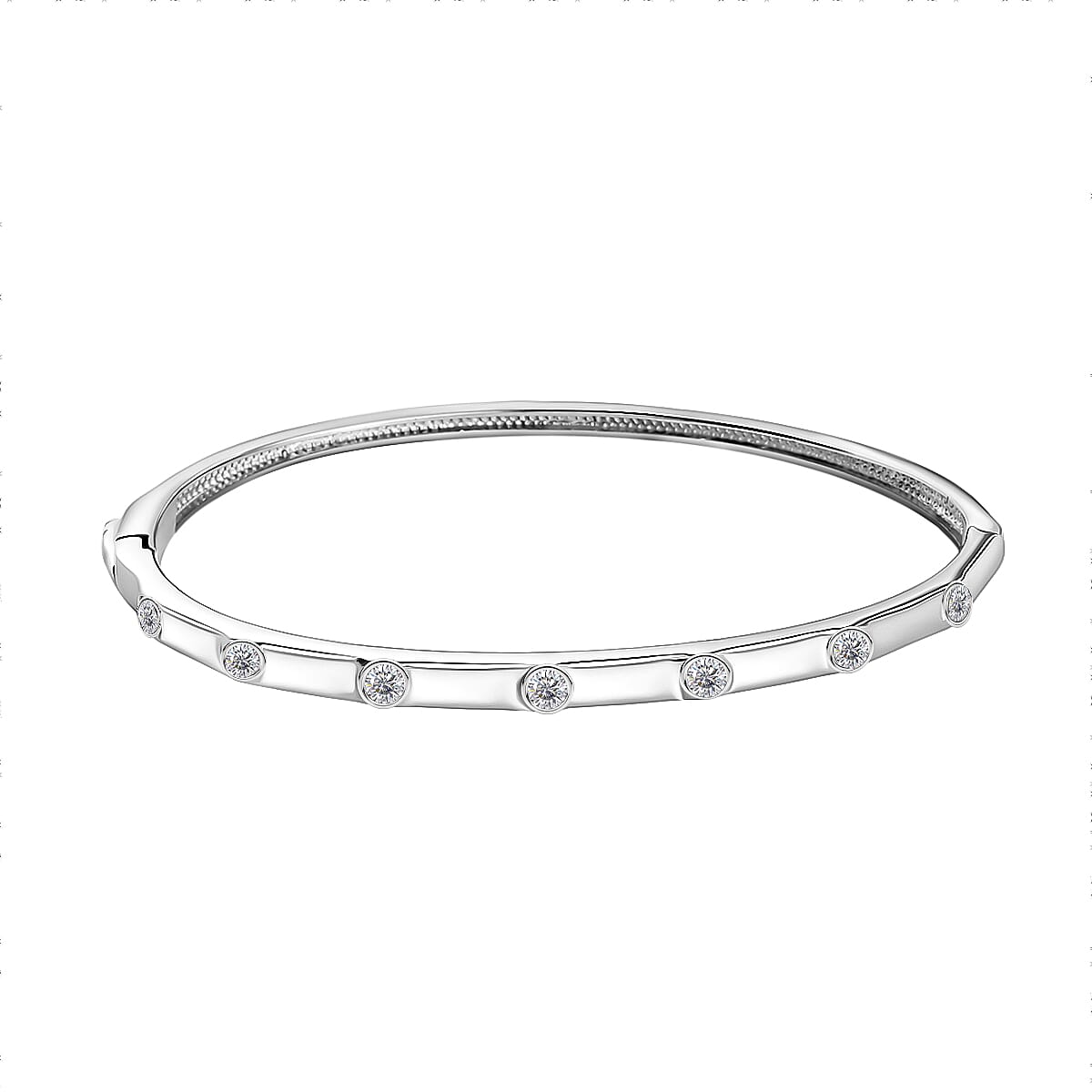 J Francis Embellished with Zirconia by Swarovski Bangle in Rhodium Over Sterling Silver (6.50 In) 1.40 ctw
