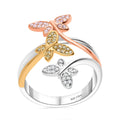Natural Pink, Yellow and White Diamond Butterfly Ring in Vermeil RG, YG and Platinum Over Sterling Silver (Size 8.0) 0.25 ctw - Sticky add to cart bar