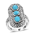 Sleeping Beauty Turquoise 3 Stone Ring in Black Oxidized Sterling Silver (Size 10.0) 2.20 ctw - Sticky add to cart bar