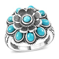 Sleeping Beauty Turquoise Floral Ring in Black Oxidized Sterling Silver (Size 10.0) 1.50 ctw - Sticky add to cart bar