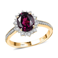 Doorbuster Certified & Appraised Luxoro 10K Yellow Gold AAA Radiant Ember Garnet, Diamond (I2) (0.52 cts) Sunburst Ring (Size 6.0) (Del. in 7-10 Days) 3.70 ctw