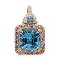 Luxoro Premium Ratanakiri Blue Zircon, Madagascar Pink Sapphire and G-H I2 Diamond 4.70 ctw Pendant without Chain in 10K Yellow Gold