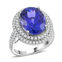 Certified & Appraised Rhapsody AAAA Tanzanite and E-F VS Diamond 9.50 ctw Halo Ring in 950 Platinum 9.60 Grams