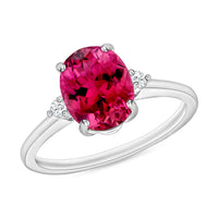 Luxoro 14K White Gold Premium Ouro Fino Rubellite and G-H I1-I2 Diamond Ring (Size 4.0) 4 Grams 2.50 ctw
