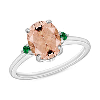 Luxoro 14K White Gold Premium Pink Morganite and Boyaca Colombian Emerald Ring (Size 4.0) 4 Grams 2.50 ctw