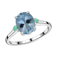 Luxoro 14K White Gold Premium Mangoro Aquamarine and Boyaca Colombian Emerald Ring (Size 4.0) 4 Grams 1.90 ctw