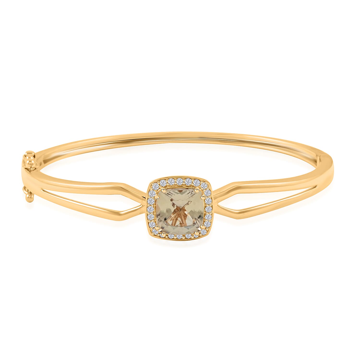 Certified & Appraised Luxoro AAA Asscher Cut Turkizite and G-H I2 Diamond 4.40 ctw Bangle Bracelet in 10K Yellow Gold (6.50 In) 10.50 Grams