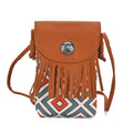 Brown Faux Leather Rhombus Pattern Tassel Crossbody Bag with Shoulder Strap - Sticky add to cart bar