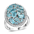 Premium Betroka Blue Apatite, Moissanite Ring in Rhodium Over Sterling Silver (Size 7.0) 3.90 ctw - Sticky add to cart bar