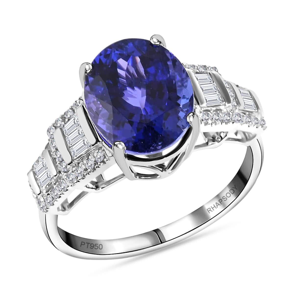 Certified and Appraised RHAPSODY 950 Platinum AAAA Tanzanite and E-F VS Diamond Ring 7.20 Grams 6.10 ctw