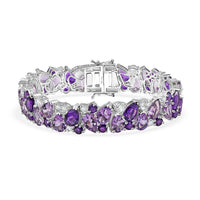 AAA Rose De France Amethyst and Multi Gemstone 41.85 ctw Bracelet in Rhodium Over Sterling Silver (7.25 In)
