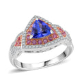 TLV Tanzanite (Oval), Multi Gemstone Double Halo Ring in Vermeil RG and Rhodium Over Sterling Silver (Size 6.0) 2.00 ctw - Sticky add to cart bar
