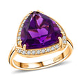Certified Luxoro AAA Natural Lusaka Amethyst, Diamond Ring in 10K Yellow Gold 6.05 ctw (Size 6.0) - Sticky add to cart bar