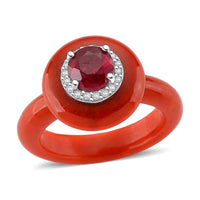D'Joy Pink Jade, Multi Gemstone Ring in Rhodium Over Sterling Silver 19.75 ctw (Size 10.0)