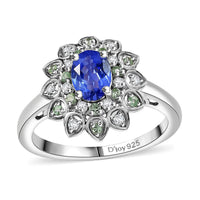 Tanzanite, Multi Gemstone Ring in Rhodium Over Sterling Silver (Size 10.0) 1.80 ctw