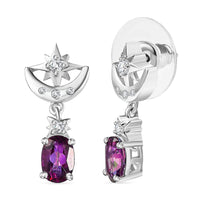 D'Joy Crimson Mystic Topaz and White Zircon 2.35 ctw Moon Star Earrings in Rhodium Over Sterling Silver