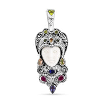 Sajen Silver Carved Bone and Multi Gemstone 3.85 ctw Pendant without Chain in Sterling Silver