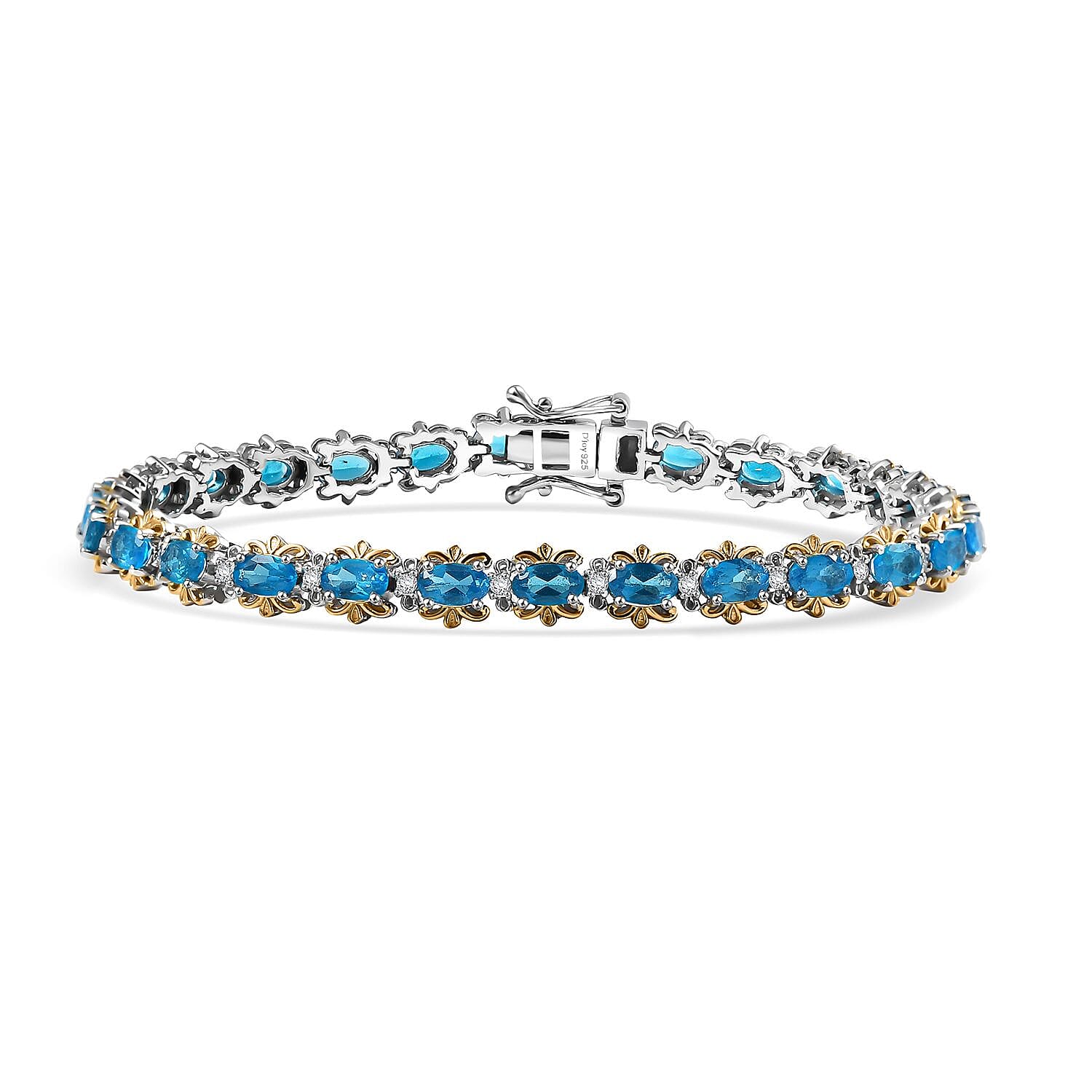 Malgache Neon Apatite and Moissanite 7.00 ctw Bracelet in 18K Vermeil YG and Rhodium Over Sterling Silver (7.25 In)