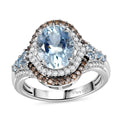 Premium Mangoro Aquamarine, Santa Maria Aquamarine, Natural Champagne and White Diamond (0.50 cts) Ocean Empress Ring in Rhodium Over Sterling Silver (Size 10.0) 2.90 ctw - Sticky add to cart bar