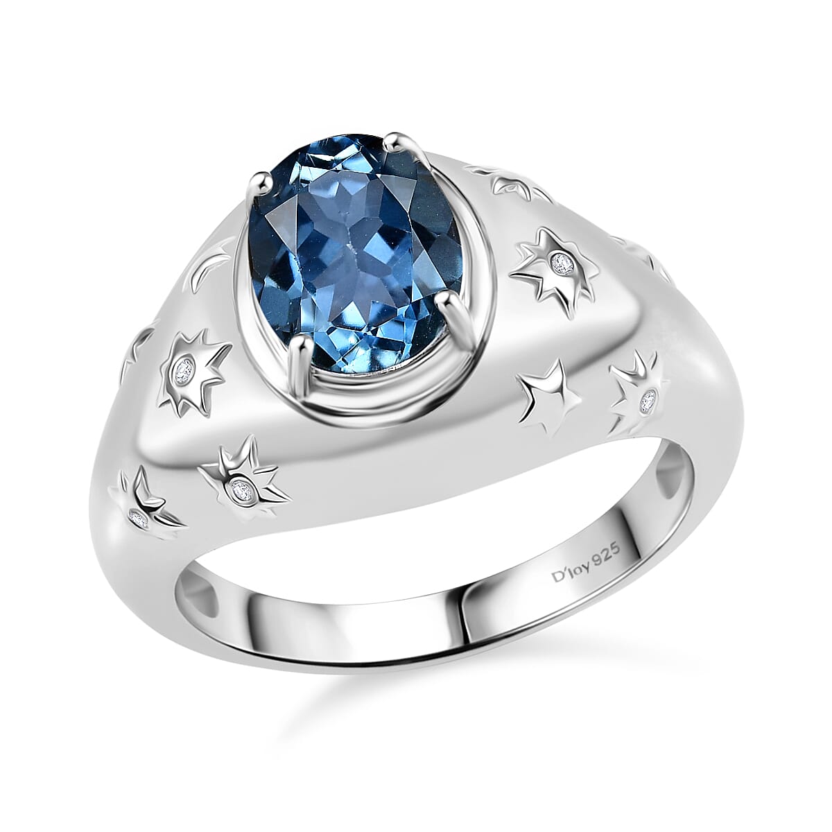 Freedom Blue Mystic Topaz ,  White Zircon  Solitaire Ring in Rhodium Overlay Sterling Silver 3.01 ctw