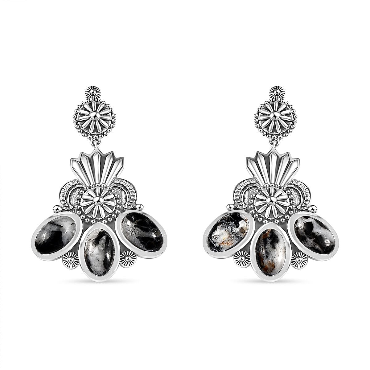 D'Joy Artisan Crafted White Buffalo 7.50 ctw Fancy Earrings in Sterling Silver