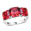 Certified & Appraised Luxuriant 10K White Gold AAA Asscher Cut Lab Grown Padparadscha Sapphire 3 Stone Ring 8.00 ctw - Sticky add to cart bar