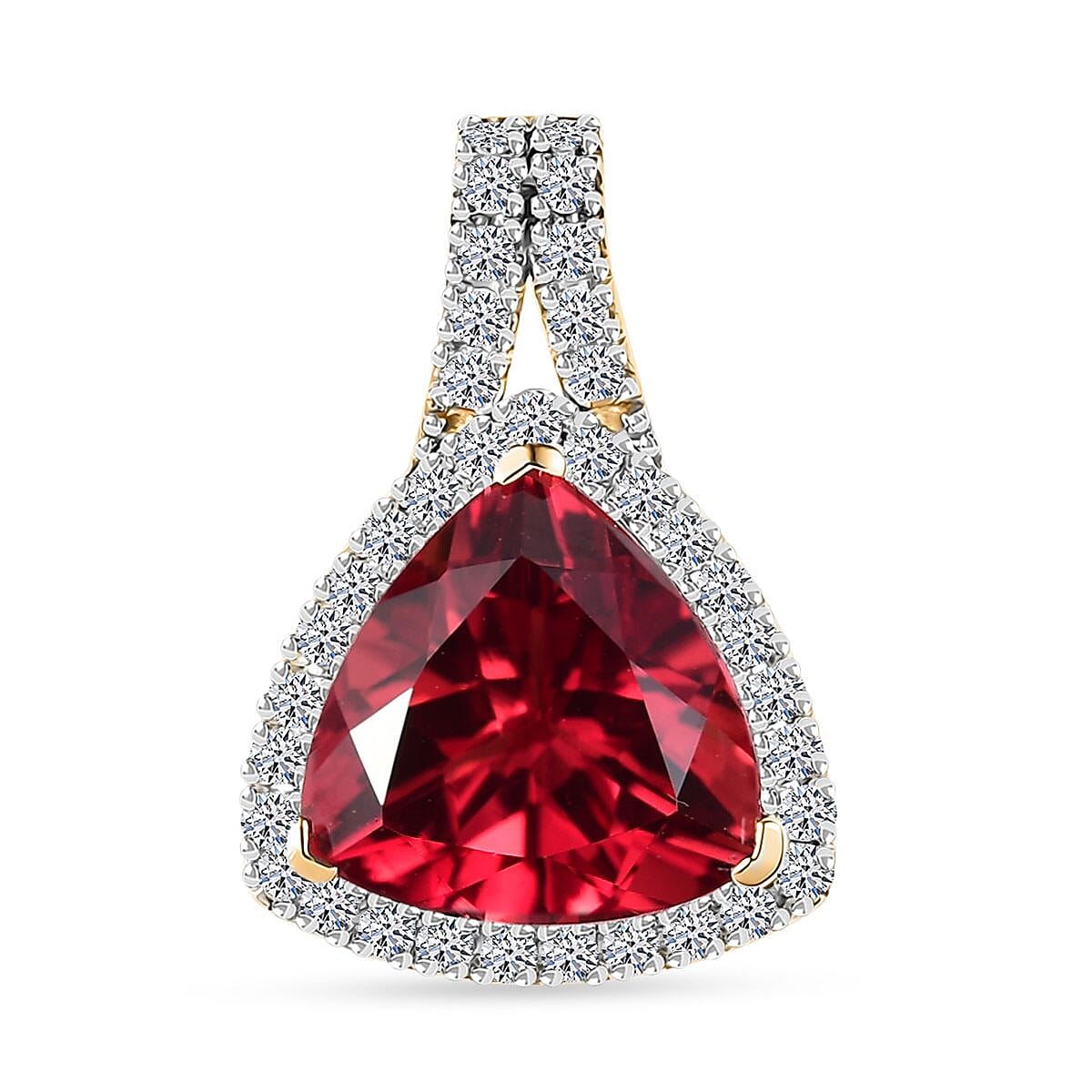 Certified & Appraised Luxuriant AAA Lab Grown Padparadscha Sapphire and E-F VS Lab Grown Diamond 5.09 ctw Pendant Necklace (18 Inches) in 10K Yellow Gold