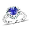 Rhapsody 950 Platinum AAAA Tanzanite, Paraiba Tourmaline and Diamond (E-F, VS2) Heart Ring (Size 6.0) 2.20 ctw - Sticky add to cart bar