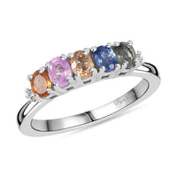 Multi Sapphire and Diamond 1.00 ctw Ring in Rhodium Over Sterling Silver (Size  10.0)