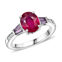 Niassa Ruby (FF) and Multi Gemstone 3.10 ctw Solitaire Ring in Rhodium Over Sterling Silver