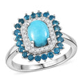 Premium Sleeping Beauty Turquoise and Multi Gemstone 1.90 ctw Ring in Rhodium Over Sterling Silver (Size 10.0) - Sticky add to cart bar