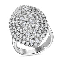 Simulated Diamond Adjustable Ring in Silvertone (Size 6.5-9) 2.00 ctw