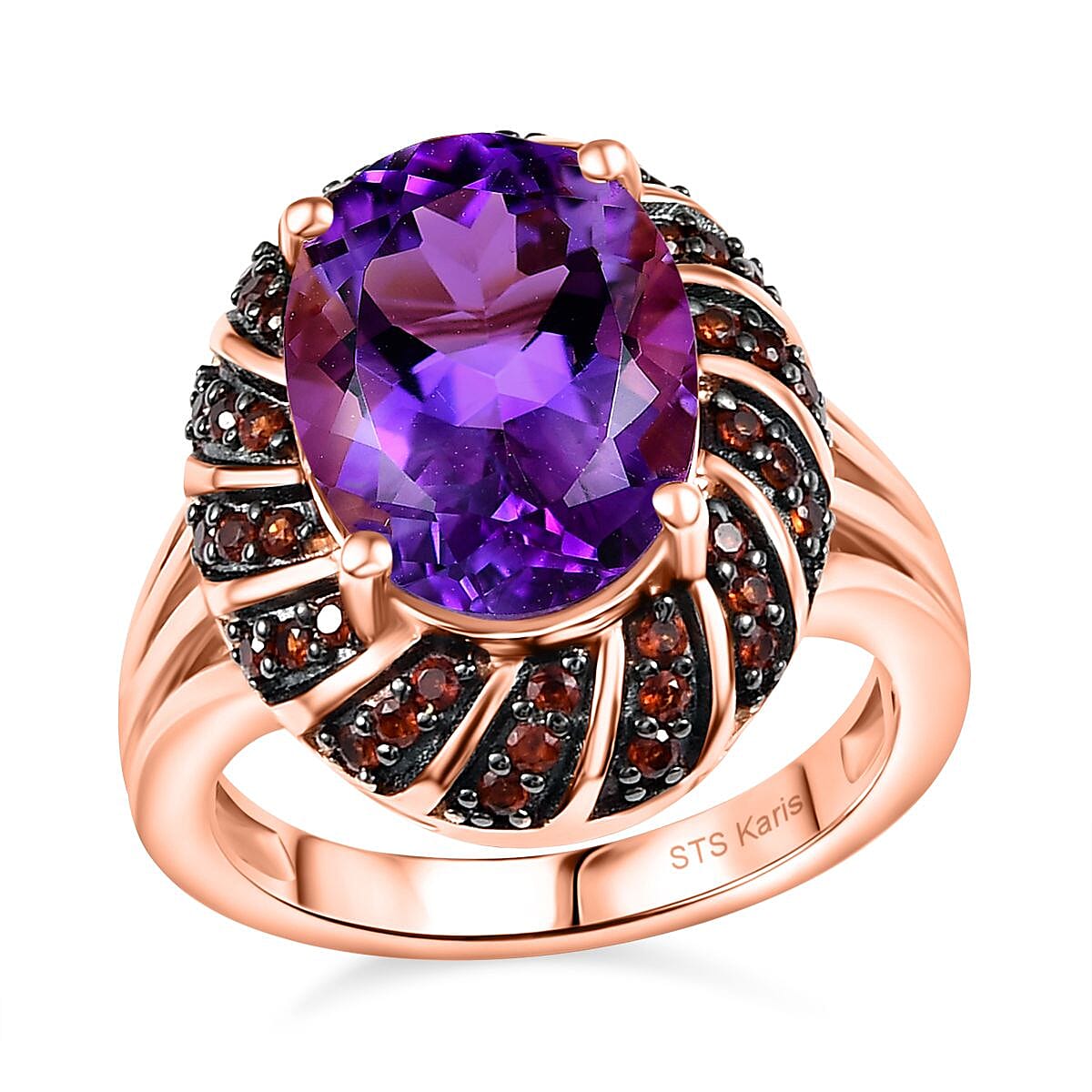 Karis Moroccan Rose, Mozambique Garnet Ring in 18K RG Plated (Size 10.0) 6.20 ctw