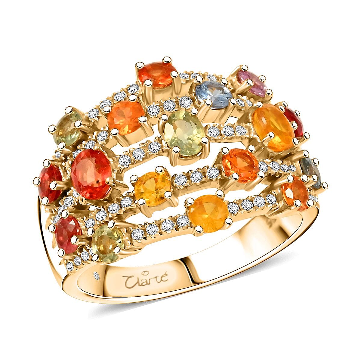Clarte Baroque Collection Multi Sapphire, Moissanite Ring in 14K YG Over Sterling Silver (Size 10.0) 2.60 ctw