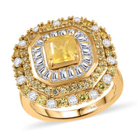 Premium Madagascar Yellow Sapphire and Moissanite 3.65 ctw Majesty Ring in 18K Vermeil Yellow Gold Over Sterling Silver (Size 10.0) (Del. in 8-10 Days)