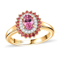 Luxoro 10K Rose Gold Premium Natural Calabar Pink Tourmaline, Padparadscha Sapphire and Diamond (I2) Crimson Halo Ring (Size 6.0) 1.35 ctw
