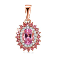 Luxoro Premium Natural Calabar Pink Tourmaline, Padparadscha Sapphire and I2 Diamond 1.65 ctw Crimson Halo Pendant without Chain in 10K Rose Gold