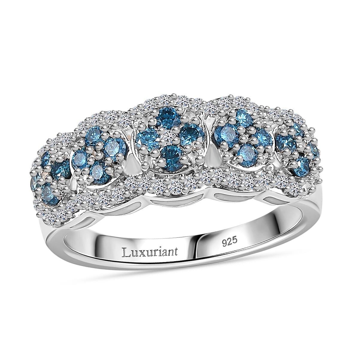 Luxuriant Lab Grown Blue and White Diamond SI 0.75 ctw Ring in Rhodium Over Sterling Silver (Size 10.0)