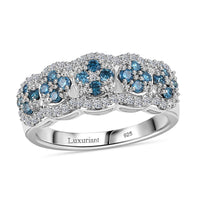 Luxuriant Lab Grown Blue and White Diamond SI 0.75 ctw Ring in Rhodium Over Sterling Silver (Size 10.0)