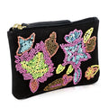 Black Genuine Leather Floral Pattern Embellishment Pouch with Top Zip Closure - Sticky add to cart bar