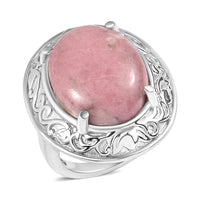 Rhodonite 20.85 ctw Solitaire Ring in Stainless Steel (Size 10.0)