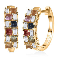D'Joy Multi Sapphire, Moissanite Hoop Earrings in 18K Vermeil YG Over Sterling Silver 2.00 ctw