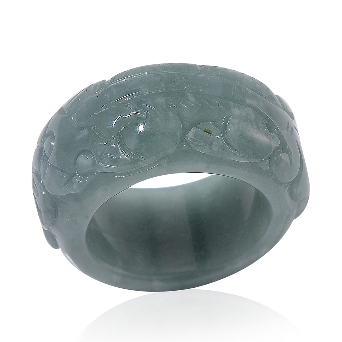 Natural Olmec Jadeite Carved Band Ring (Size 10) 60.00 ctw