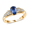 Kashmir Blue Kyanite, White Diamond Ring in 18K Vermeil YG Over Sterling Silver (Size 10.0) 1.10 ctw - Sticky add to cart bar