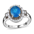 Malgache Neon Apatite, Natural Champagne and White Diamond 2.40 ctw Ring in Rhodium Over Sterling Silver - Sticky add to cart bar